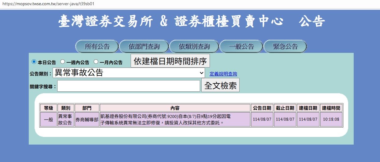 ▲▼凱基證驚爆當機。（圖／翻攝證交所與櫃買中心聯合公告）