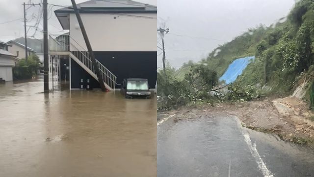 ▲▼日本鹿兒島縣霧島市因暴雨發生淹水和土石流。(圖/翻攝自X)