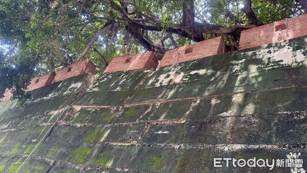 ▲南門段城垣殘蹟因連日豪雨沖刷，8月6日下午發生部分塌陷。（記者林東良翻攝，下同）