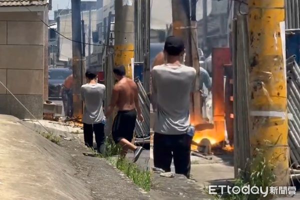 ▲▼             雲林吊車吊掛鷹架時誤觸電線，下方工人遭電擊燙傷。（圖／記者游瓊華翻攝，下同）