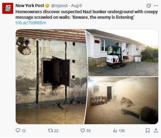 多年來封閉的空間，內部物品仍大致完整，見證二戰歷史。（／圖翻攝自X）