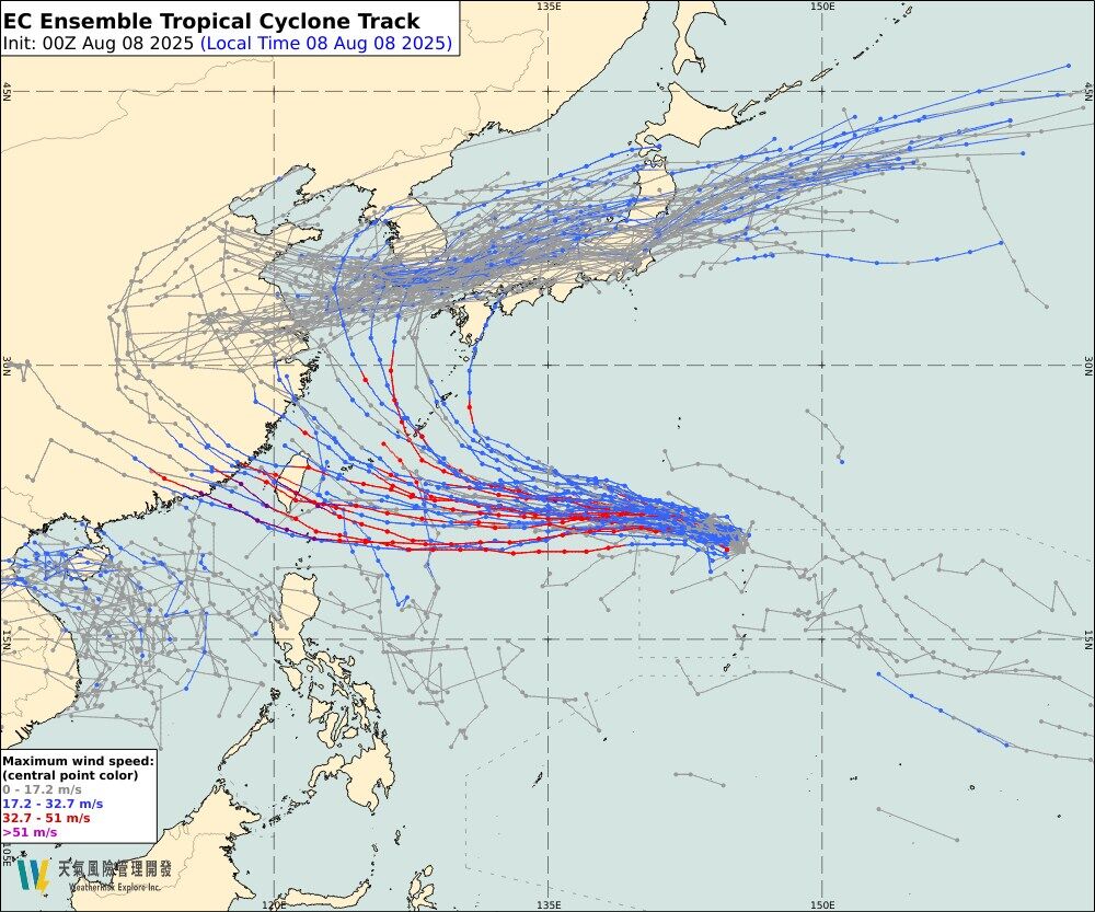 ▲楊柳颱風最快12日逼近台灣，歐洲模式預報不排除登陸貫穿全台。（圖／翻攝自Facebook／天氣風險 WeatherRisk）