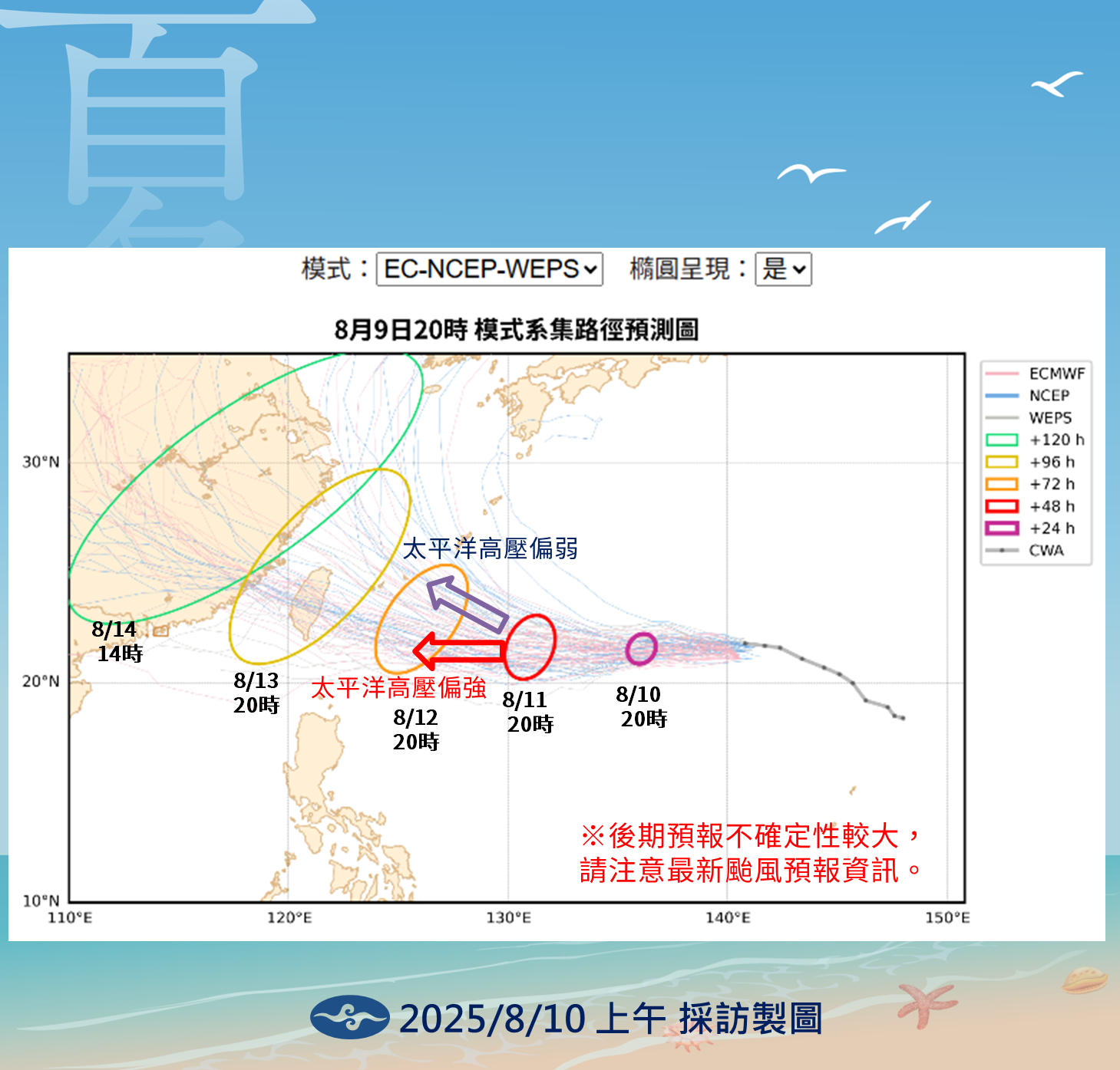 ▲▼楊柳颱風路徑預測。（圖／氣象署提供）
