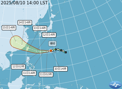▲▼楊柳颱風預測路徑。（圖／氣象署提供）