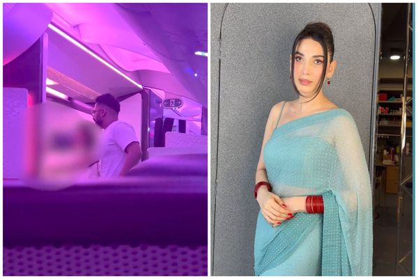 伊夫提卡爾兩年前在飛機上恐嚇空姐（左圖），被判刑入獄，網紅妻子里茲維（右圖）發聲護夫。