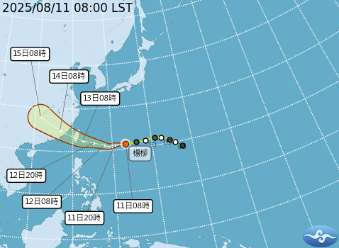 ▲▼楊柳颱風預估路徑。（圖／氣象署提供）