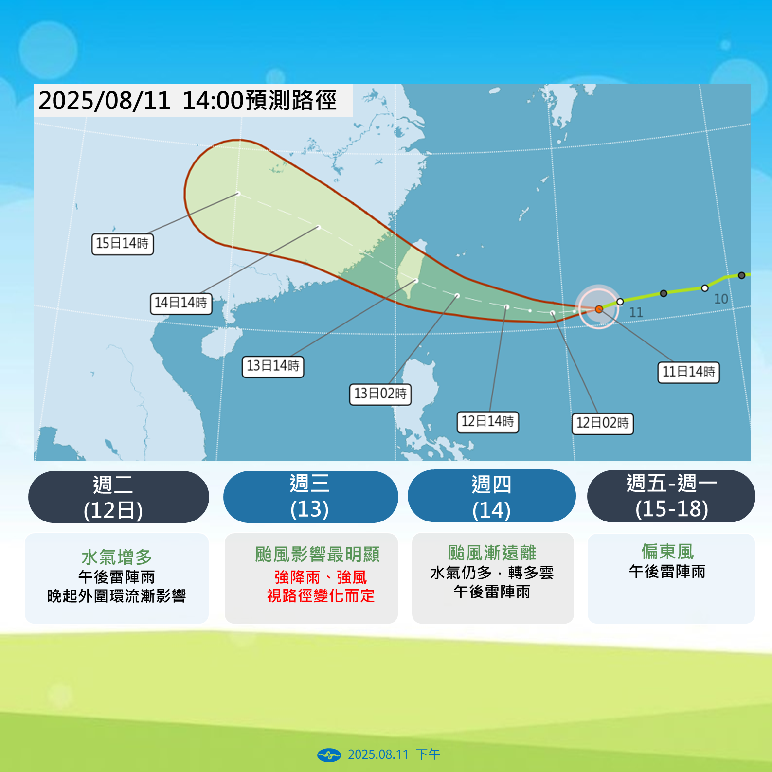 ▲▼楊柳颱風預測路徑。（圖／氣象署提供）