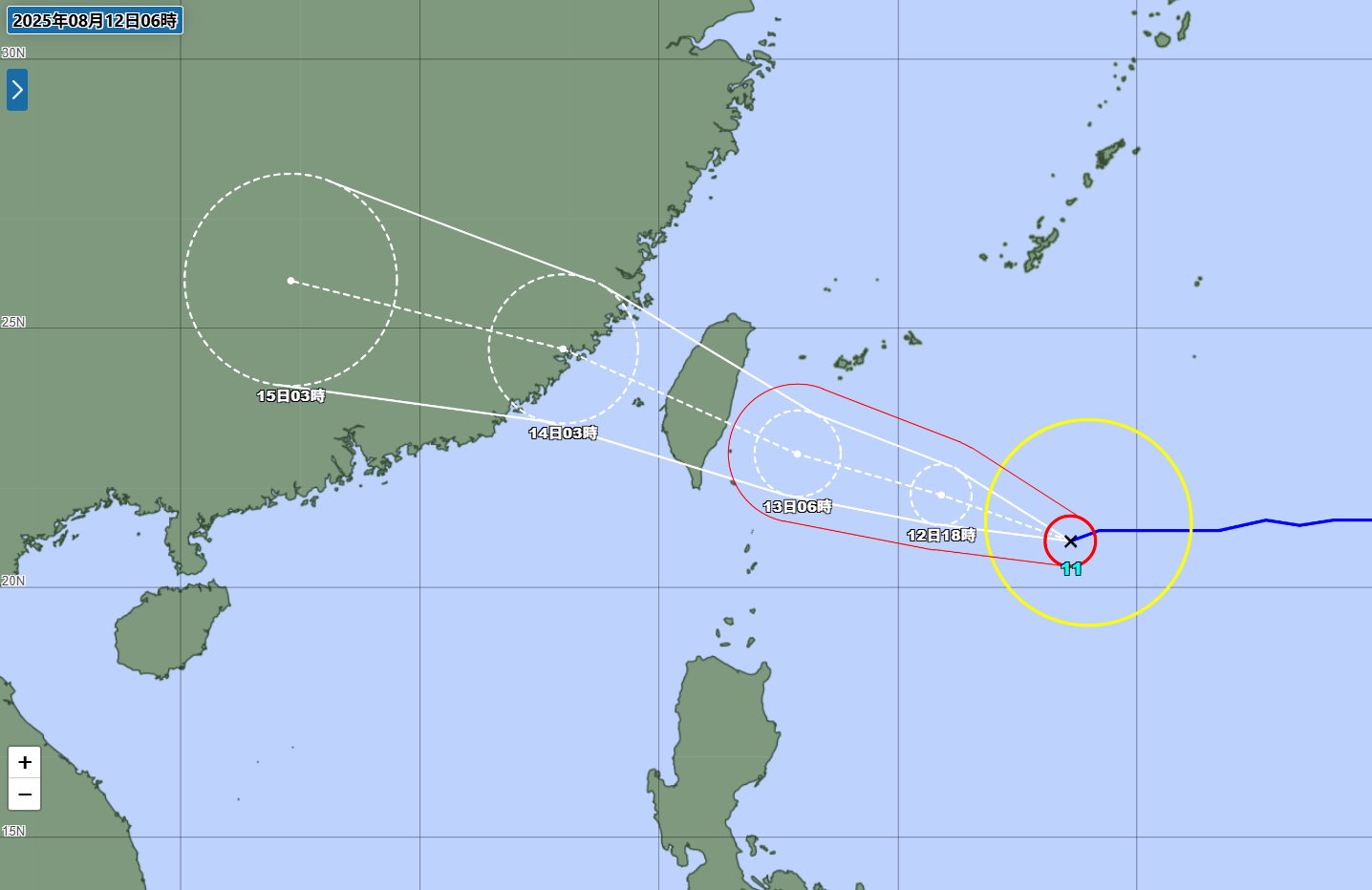 ▲▼中颱楊柳日本氣象廳預估路徑。（圖／翻攝自日本氣象廳）