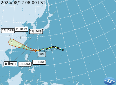 ▲▼楊柳颱風路徑。（圖／氣象署提供）