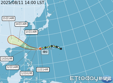 ▲▼楊柳颱風預測路徑。（圖／氣象署提供）