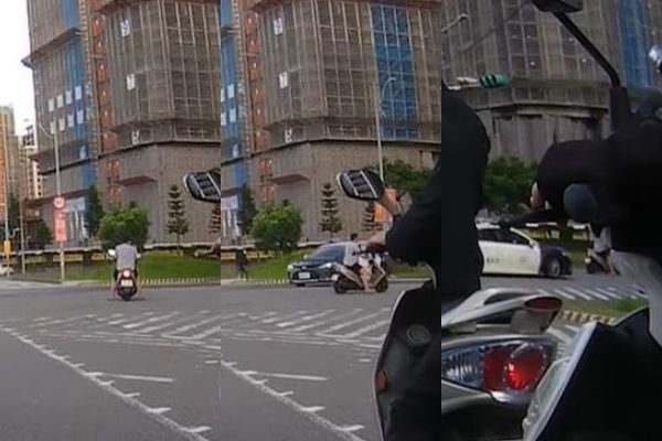 騎士闖紅燈，一轉彎就遇警。（圖／翻攝自YouTube／WoWtchout-地圖型行車影像分享平台）