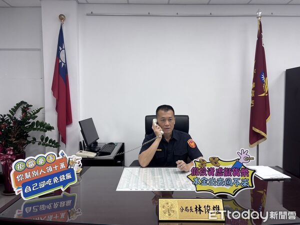 ▲潮州警分局長林俊雄打詐宣導。（圖／記者陳崑福翻攝）