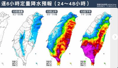 楊柳閃過護國神山「南台灣一片紫爆」　5地區12小時雨彈猛炸