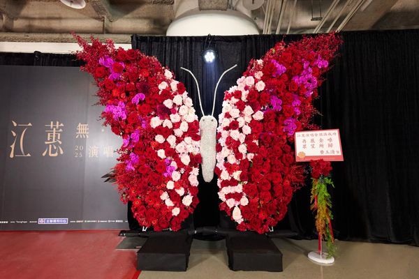 ▲▼費玉清送上巨型鑲鑽蝴蝶。（圖／寬宏藝術提供）