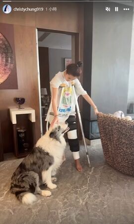▲鍾麗緹17歲女兒術後「拄拐杖」在家休養　2天前練球受傷急開刀。（圖／翻攝自鍾麗緹IG）