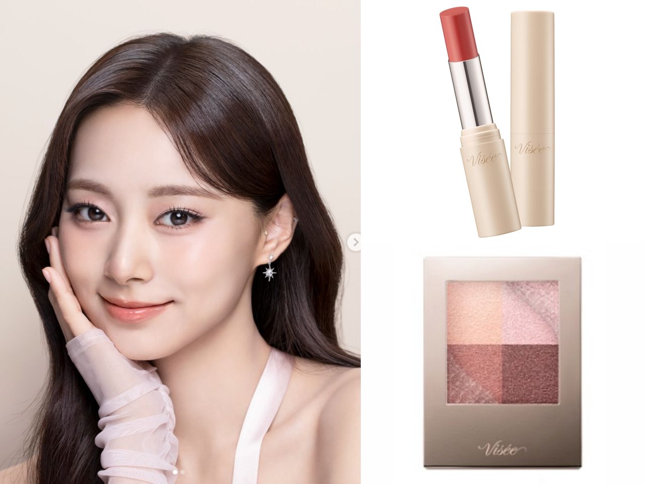 TWICE,子瑜,Visee,心機彩妝,MAQuillAGE,心機彩粧,彩妝,唇膏,眼影。（圖／IG、品牌提供）