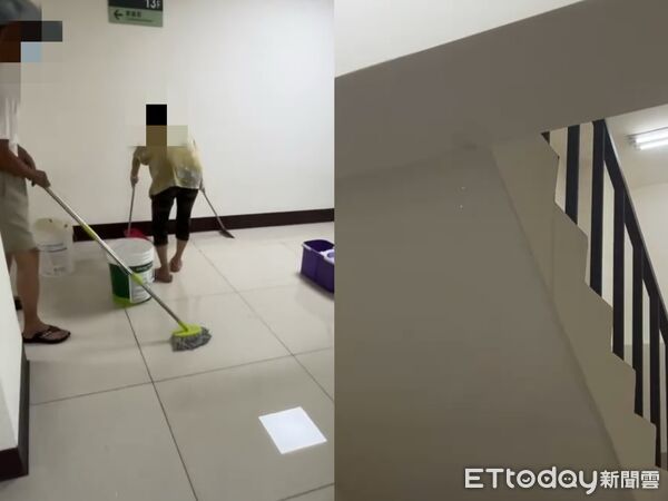 ▲▼楊柳快閃！高雄社宅出包室內大漏雨　住戶掃水自嘲：算社會運動？（圖／Threads／tp6jp6zj3授權提供）