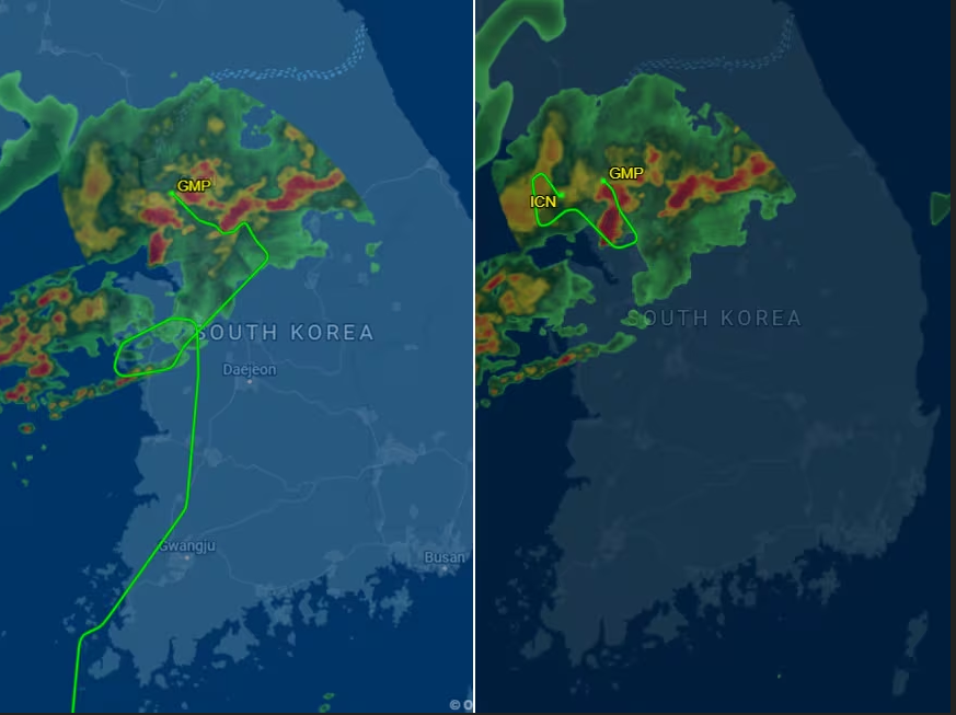 ▲▼亞洲航空班機13日晚間在南韓空域徘徊後緊急降落金浦，最後才順利飛往仁川。（圖／翻攝自FlightAware）
