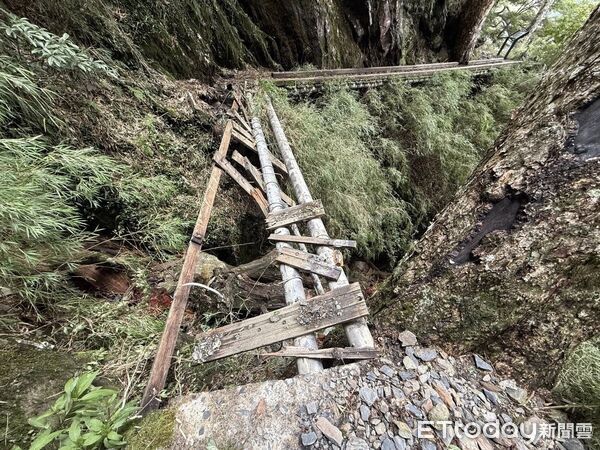 ▲楊柳颱風過境導致玉山線步道約5.5公里處的溪溝棧橋更遭落石擊中毀損，將暫時持續封閉。（圖／翻攝「玉山國家公園」臉書粉專，下同）