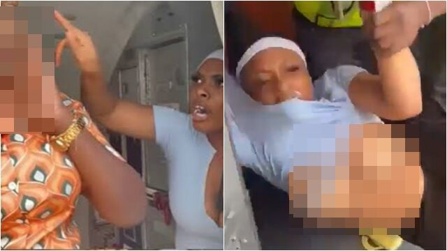 ▲▼女乘客被拖下機「渾圓彈出」大走光！　拒關手機竟怒揍空姐。（圖／翻攝X）