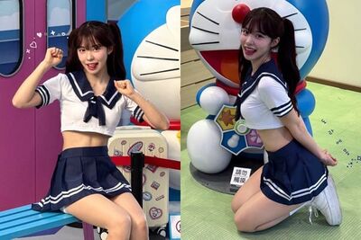 李多慧頂雙馬尾「解放短版水手服」！　S身材曲線全洩引網暴動
