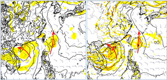 ▲▼南海有「熱帶擾動」醞釀，未來偏西北往海南島方向進行。此外，台灣東南方有另一「熱帶擾動」醞釀，偏北遠離。（圖／洩天機教室）