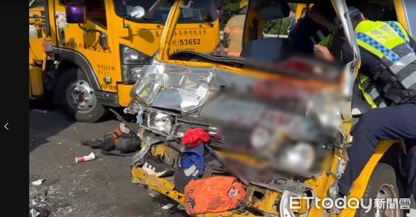 ▲國道3號善化段15日下午驚傳嚴重車禍！一輛載有嘉義縣1所國中分校棒球隊成員的廂型車，撞上公務防撞車，造成車內8人受困受傷，台南市消防局將8名傷者搶救脫困送醫。（圖／記者林東良翻攝）