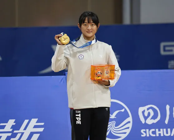 ▲中華隊劉巧兮在世運會女子自由式滑輪速度過樁拿下金牌。（圖／中華奧會提供）