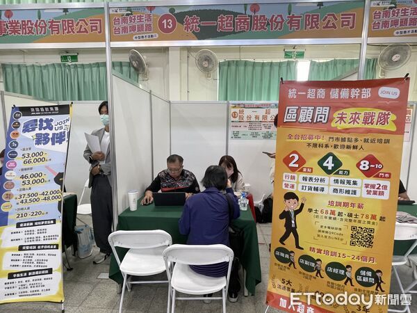 ▲台南市勞工局在南美里活動中心舉辦第3場中型徵才活動，現場吸引大批民眾求職。（記者林東良翻攝，下同）