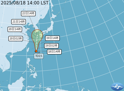 ▲▼熱帶性低氣壓TD15。（圖／氣象署提供）