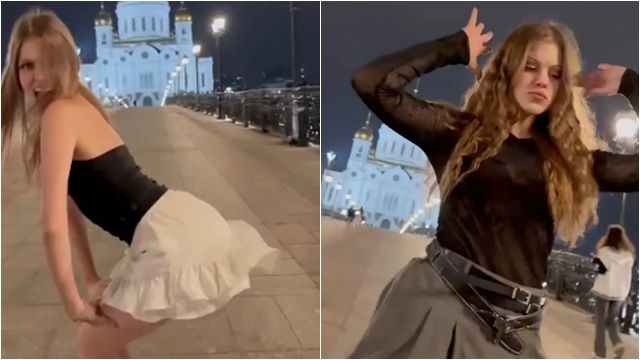 ▲▼    教堂前「電臀熱舞」慘了！俄3女大生嗨搖影片瘋傳　全部被退學        。（圖／翻攝Telegram）