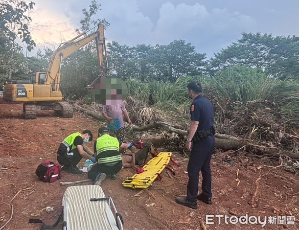 ▲林口發生整地工安意外，張男遭樹幹砸傷送醫。（圖／記者陸運陞翻攝）