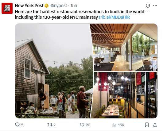 全球最難訂位餐廳榜首&mdash;&mdash;美國緬因州的The Lost Kitchen，必須寄出手寫明信片才有機會入席。（圖／翻攝自X，@nypost）