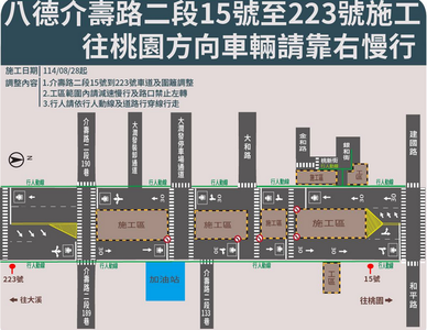 捷運綠線八德區介壽路二段8/28日起施工　車輛請減速慢行