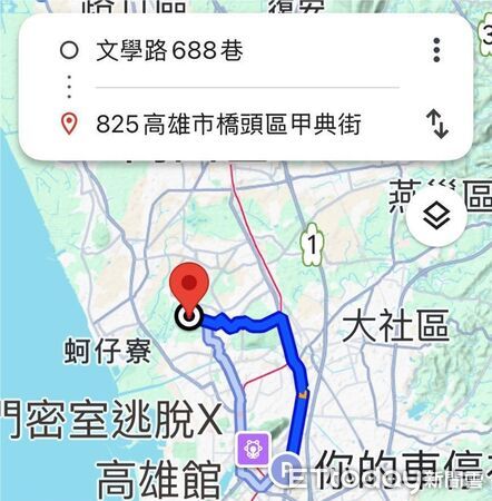 ▲▼槍手從案發地左營開始逃逸，行經楠梓區，最後在橋頭區甲典街將車燒毀。（圖／翻攝自Google map）