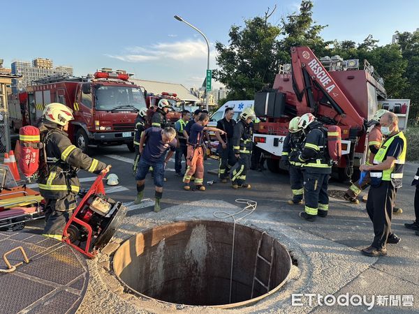 ▲2名越南籍工人在下水道施工時昏迷，其中1人無呼吸心跳送醫急救。（圖／記者陸運陞翻攝）