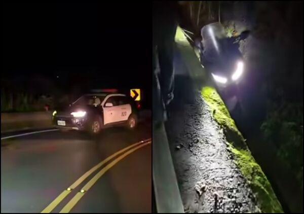 ▲▼阿里山公路機車摔入摔溝，引擎還在發動「騎士詭異失蹤」。（圖／翻攝自臉書／登山通報站）