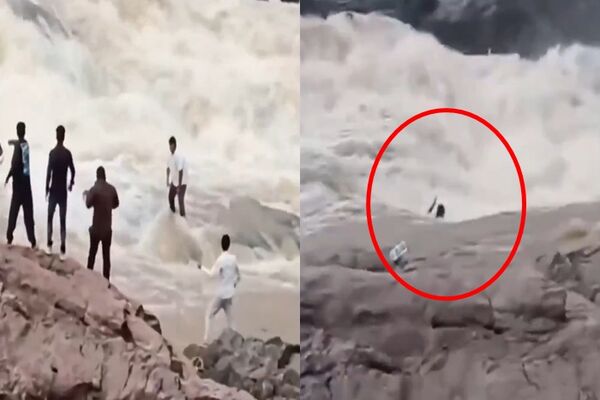 ▲▼印度YouTuber在拍攝影片時被洪水沖走。（圖／翻攝自X）