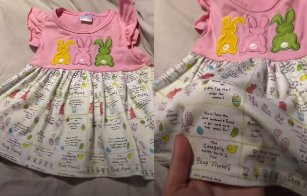 幫女兒買可愛洋裝　媽細看「發現一堆色色文字」嚇：小孩穿的耶。（圖／翻攝自TikTok／savannah00112）
