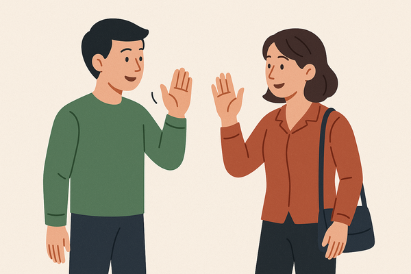 ▲點頭之交,邊緣人,打招呼。（圖／AI製圖）