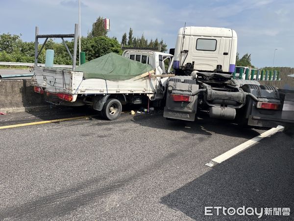 ▲國道3號苗栗後龍路段，今上午發生3車連環碰撞事故，造成4人輕重傷送醫。（圖／記者楊永盛翻攝）
