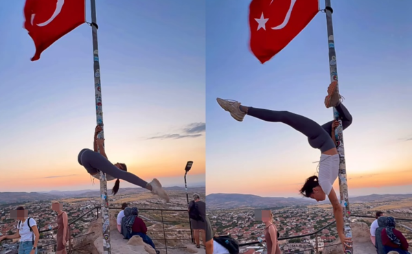 把升旗桿當鋼管開腿熱舞　女遊客被土耳其當局起訴「恐被關5年」。（圖／翻攝自Instagram）