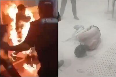 錯過飛機暴怒!男機場航廈「潑油自焚」衝向員工 燒成火球畫面曝