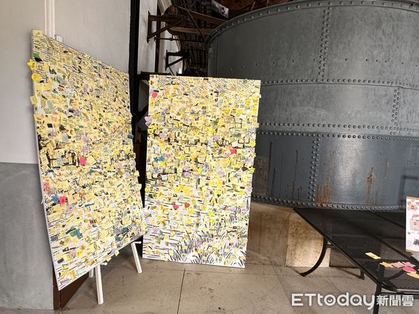 ▲台南山上花園水道博物館「你心目中的河流」互動展覽吸引超過3000張作品貼滿展板，場面壯觀。（記者林東良翻攝，下同）