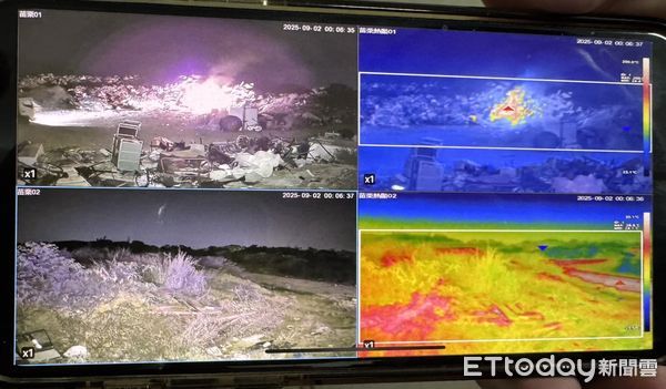 ▲苗栗市垃圾掩埋場凌晨起火，這次熱顯像儀及時示警，遏止火勢擴大，目前悶燒中。（圖／記者楊永盛翻攝）