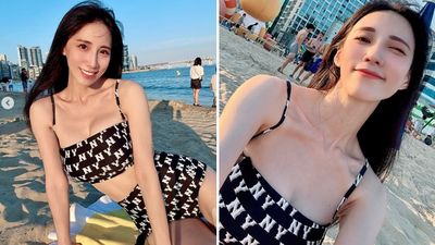 瑤瑤泳衣太低胸「北半球溢出來」！海水浴場脫了…一轉身曲線全被拍
