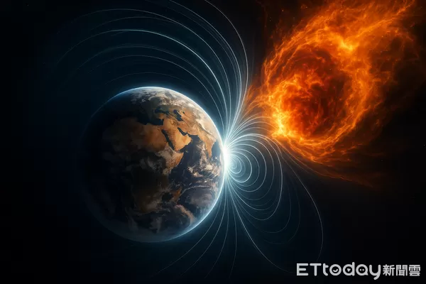 ▲磁暴（Geomagnetic Storm）是指太陽活動劇烈時，太陽風攜帶的磁場與地球磁場互相作用，導致地球周圍磁場出現大規模擾動的現象。（圖／AI示意圖）