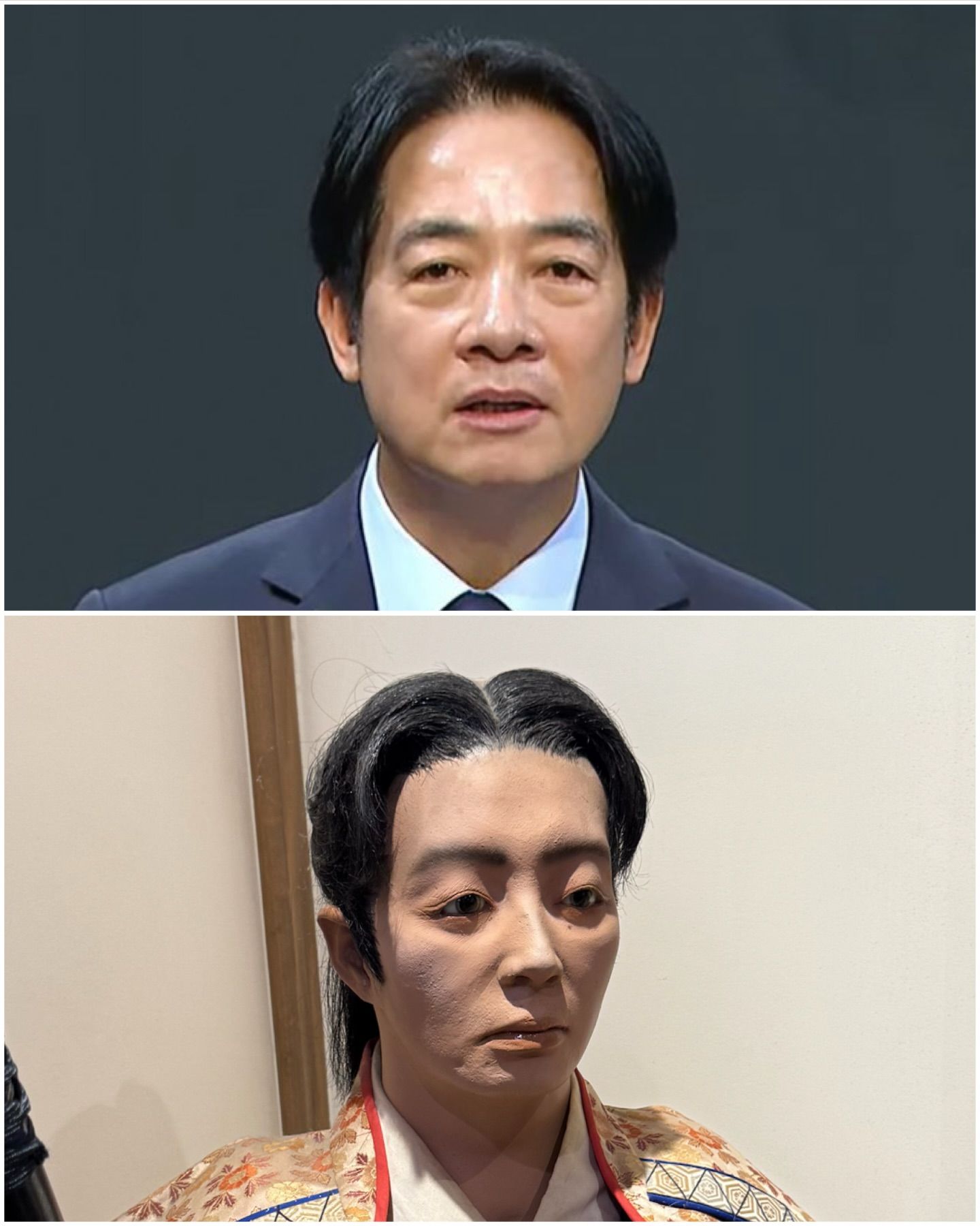 ▲▼蔡阿嘎遇見神似賴清德武士像。（圖／翻攝自Facebook／蔡阿嘎）