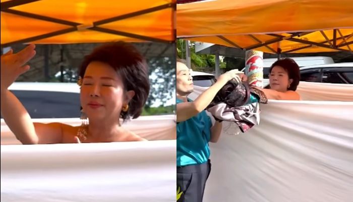 ▲▼阿瑪拉特在廟前全裸獻舞還願。（圖／翻攝自Facebook／Amarat Chokepamitkul อมรัตน์ โชคปมิตต์กุล）