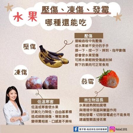 ▲▼水果壓傷、凍傷還能吃？營養師給答案             。（圖／翻攝自FB/貼近你生活的營養師夏子雯）